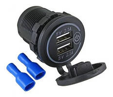 Гніздо USB подвійне врізне 5V 4.2А з синьою підсвіткою та кришкою (DS2013H-4.2A-S)