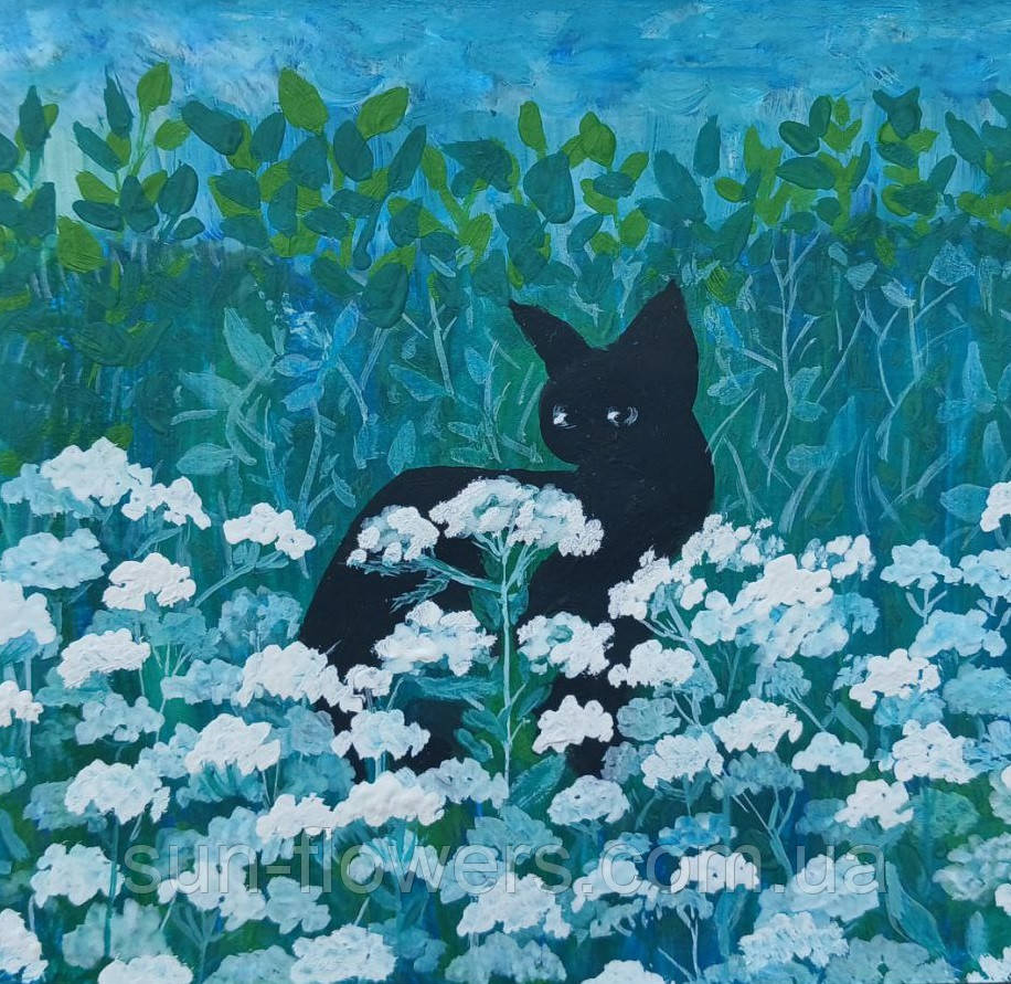 Листівка котик у квітах, фото 1