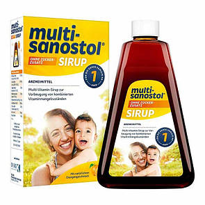 Мультивітамінний сироп Multi Sanostol 260 г — для дітей від 1 р. та дорослих, без цукру, з апельсиновим смаком, Німеччина