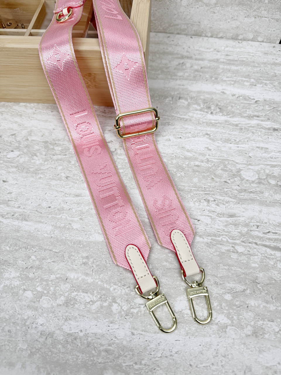 Ремінь на сумку текстильний рожевий + світлий беж Louis Vuitton Луї Віттон, фото 1