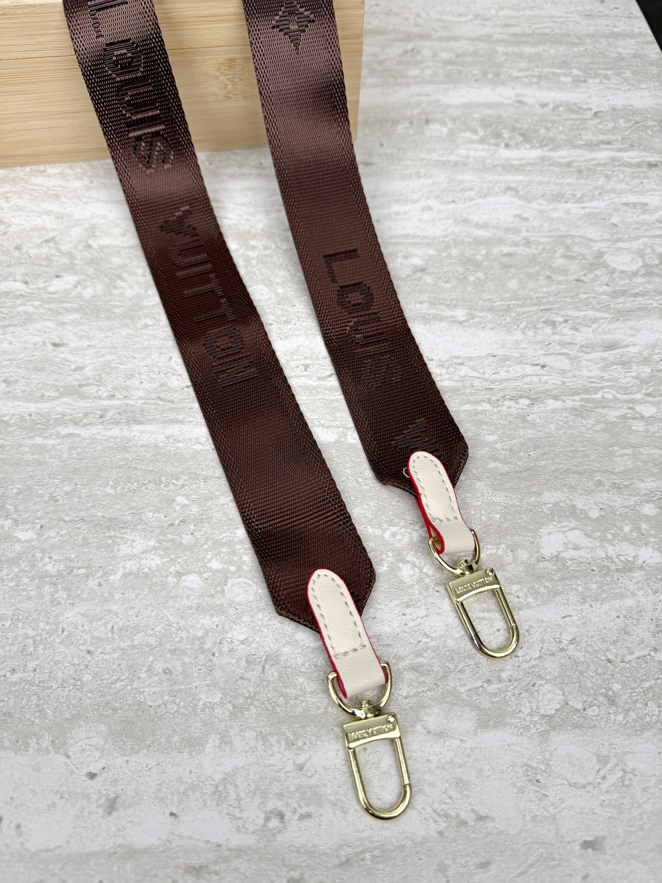 Ремінь на сумку текстильний коричневий + світлий беж Louis Vuitton Луї Віттон, фото 1
