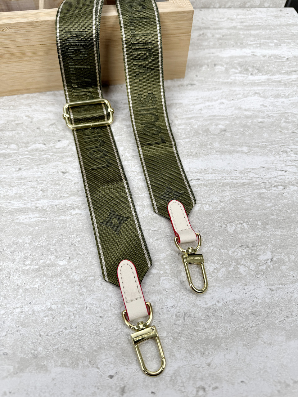 Ремінь на сумку текстильний зелений + світлий беж Louis Vuitton Луї Віттон, фото 1