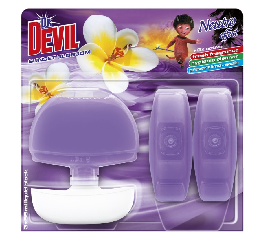 Туалетний блок для унітазу Dr.Devil Квітковий захід сонця 55 мл х 3 шт, фото 1