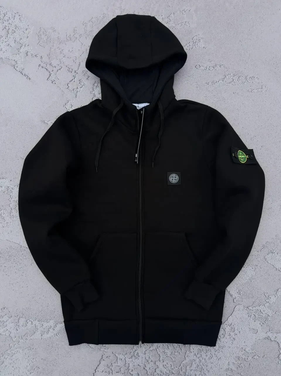 Кофта чоловіча зимова Stone Island чорна зіппер толстовка стон айленд на флісі