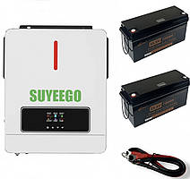 Інвертор для дому 4.2 кВт гібрідний з акумулятором LiFePO4 24V 100Ah + кабелі 500 мм (резервне живлення)