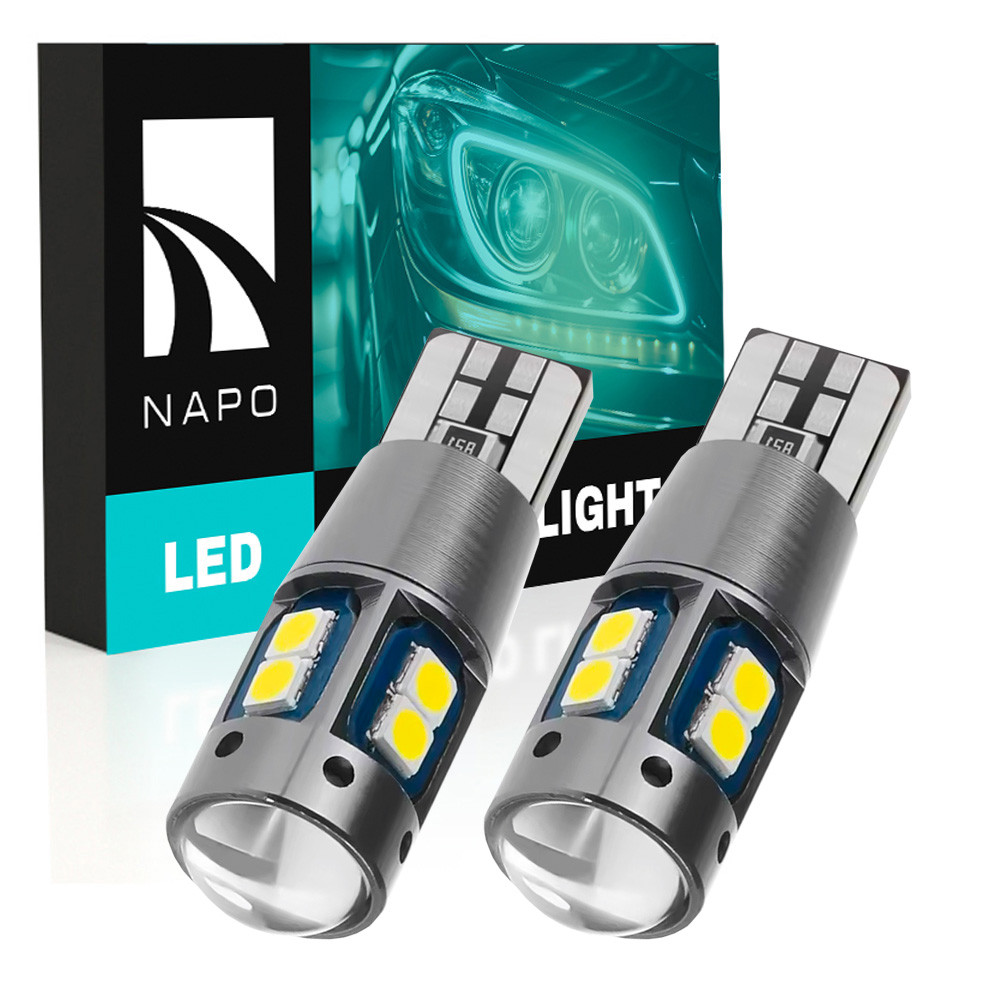 Комплект світлодіодних ламп NAPO LED T10-3030-10smd-Lens W5W T10 колір світіння білий 2 шт, фото 1