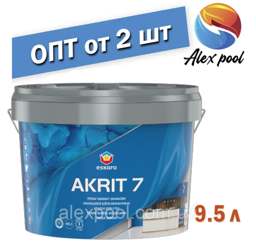 Eskaro Akrit 7 9,5 л - Миється шовково-матова фарба для стін Біла - Шелковоматовая акрилатна фарба