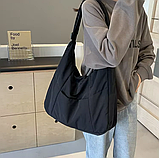 Тканинна велика містка жіноча сумка Хобо чорна Нейлонова Сумка жіноча повсякденна легка, фото 2