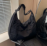 Тканинна велика містка жіноча сумка Хобо чорна Нейлонова Сумка жіноча повсякденна легка, фото 8