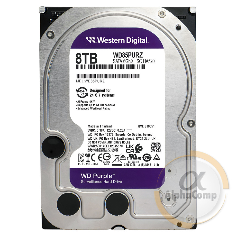 Жорсткий диск 3.5" 8Tb WD85PURZ Purple (256Mb • 5640 • SATA3) БВ
