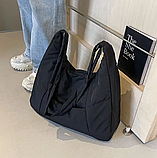 Тканинна велика містка жіноча сумка Хобо чорна Нейлонова Сумка жіноча повсякденна легка, фото 3