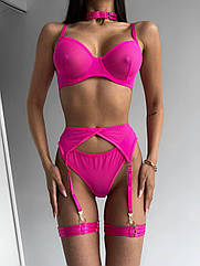 Жіночий комплект білизни: бюстгальтер, трусики, пояс, гартери, чокер Розміри S- XL