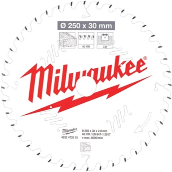 Пиляльний диск Milwaukee PFTE, Ø 250х30х2,8 мм, 40 зуб. (4932472015)