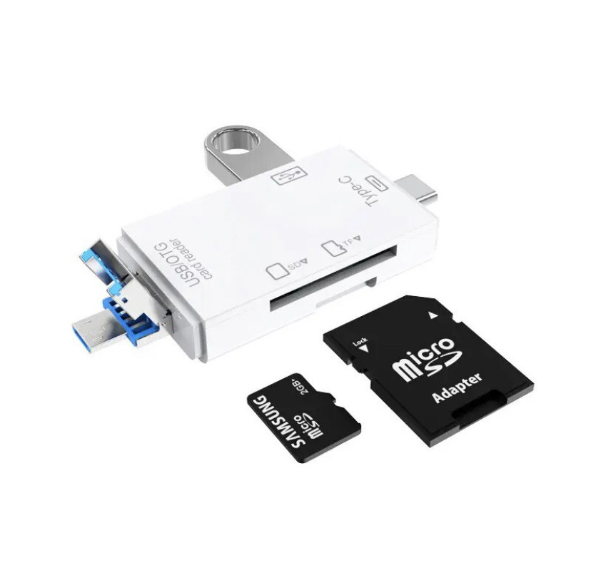 Багатофункціональний пристрій для читання карт пам'яті 6 в 1 USB 3.0 Type C Micro USB TF SD USB білий (173439) chk