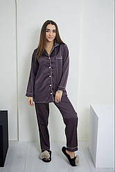 Піжама жіноча ШОВКОВА ШОКОЛАД з подовженою сорочка і штанами 910