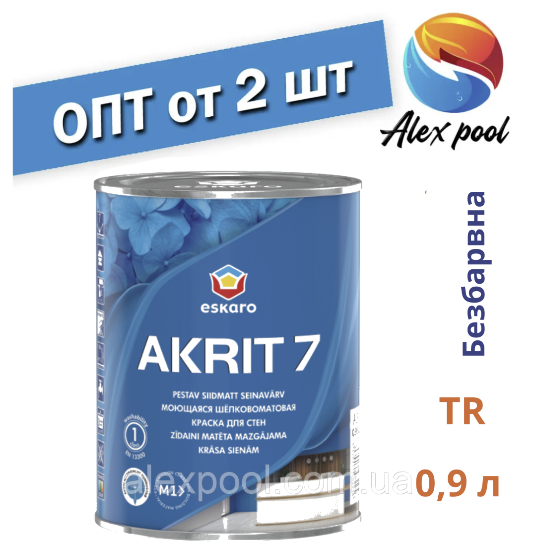 Eskaro Akrit 7 TR 0,9 л Миється шовково-матова фарба для стін Безбарвна - Шелковоматовая акрилатна фарби