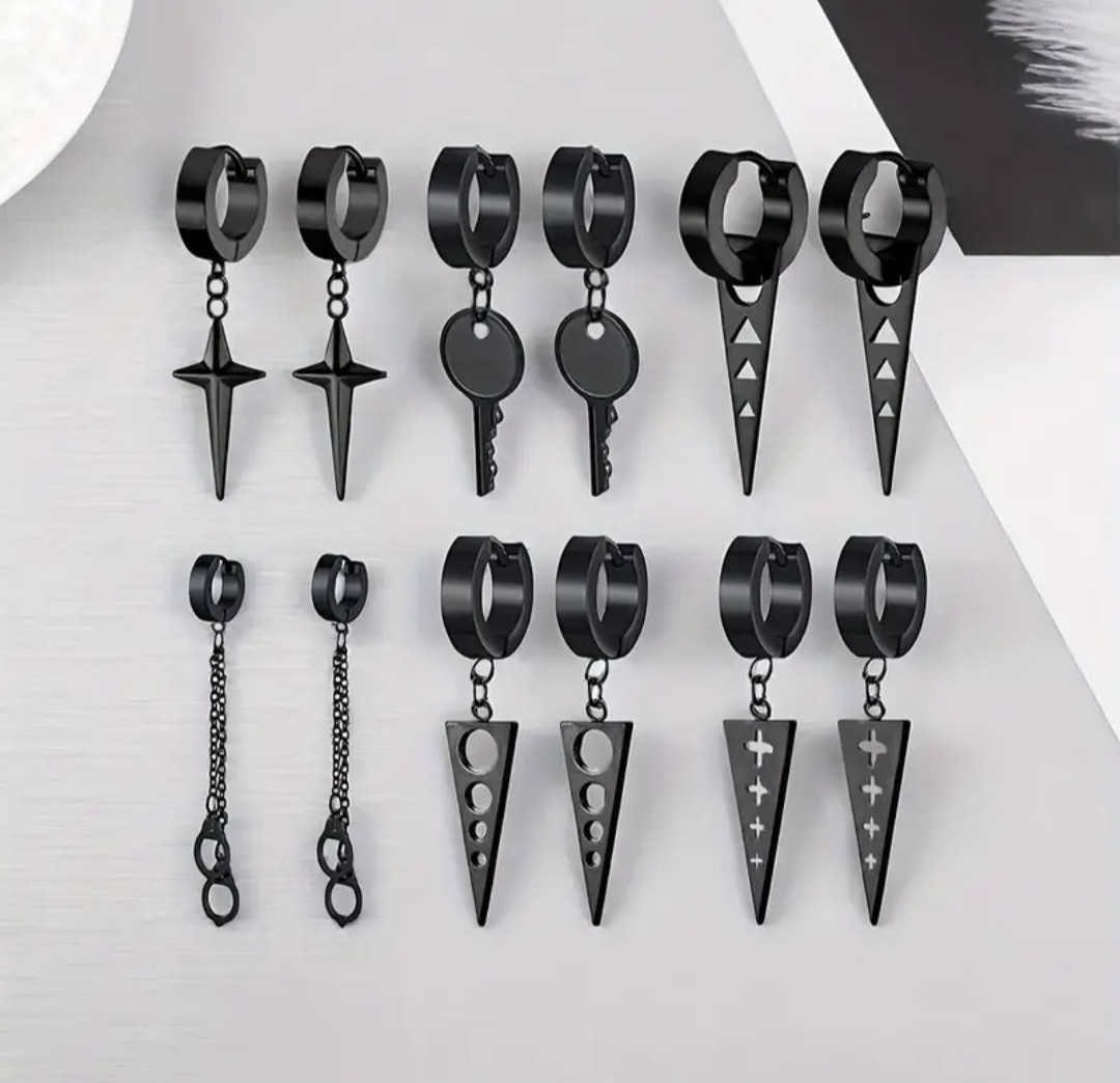 Сережки в стилі панк комплект 6 пар нержавіюча сталь Stainless Steel Колір чорний Код 2967