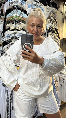 Вишиванка жіноча білого кольору з білою вишивкою розміри 48, 50, 52, 54, фото 2