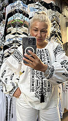 Вишиванка жіноча білого кольору з чорною вишивкою розміри  48, 50, 52, 54