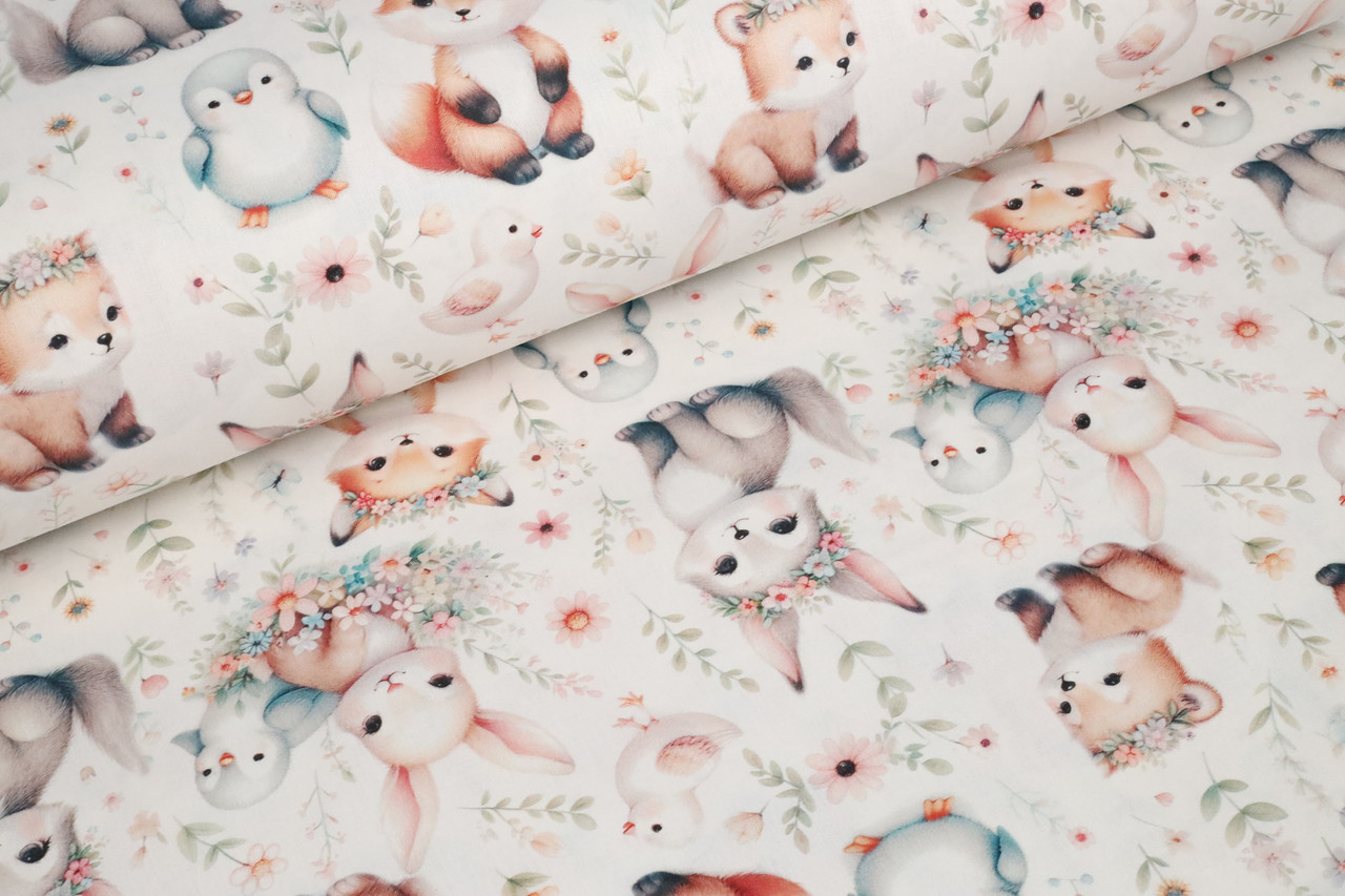 Ранфорс 240 см Звірятка в квіткових віночках digital, фото 1