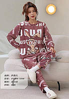 Жіноча тепла махрова піжама з принтом сіра тм Rinda