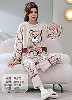 Жіноча тепла махрова піжама з принтом сіра тм Rinda