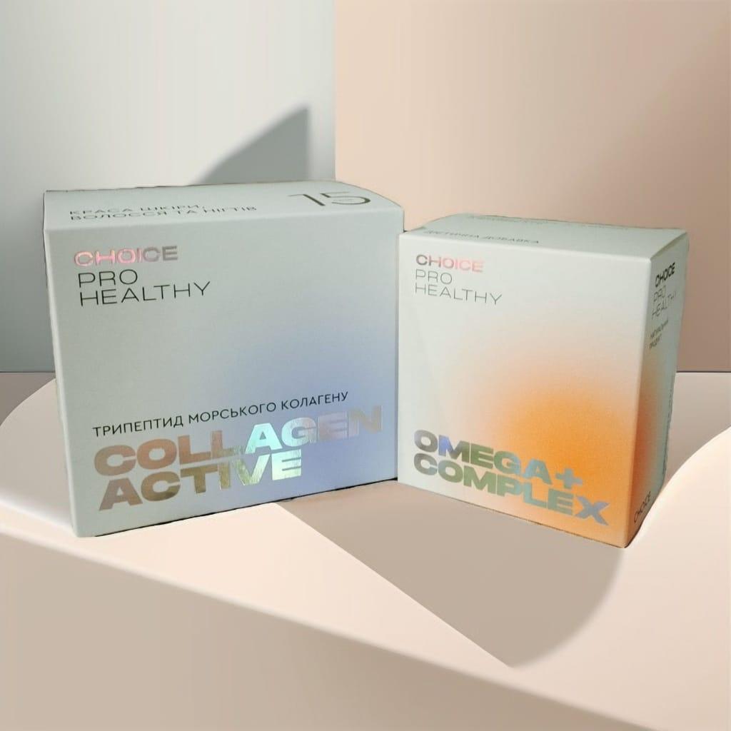 Трипептид морського колагену та Омега+ Choice Collagen Active Pro Healthy краса молодість еластичність шкіри м’язів кісток нігтей