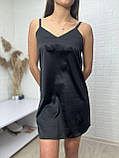 Нічна сорочка шовк на брителях у чорному кольорі, фото 4
