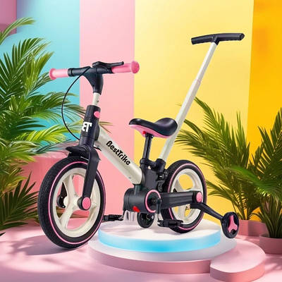 Дитячий велосипед трансформер двоколісний триколісний велик біговел толокар для малюка знімні педалі ручка
