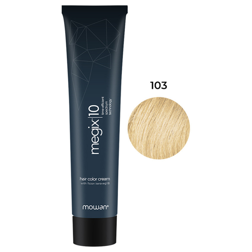 Фарба для волосся з низьким вмістом аміаку Megix10 Mowan 103 ультра світлий золотистий блонд 100 мл