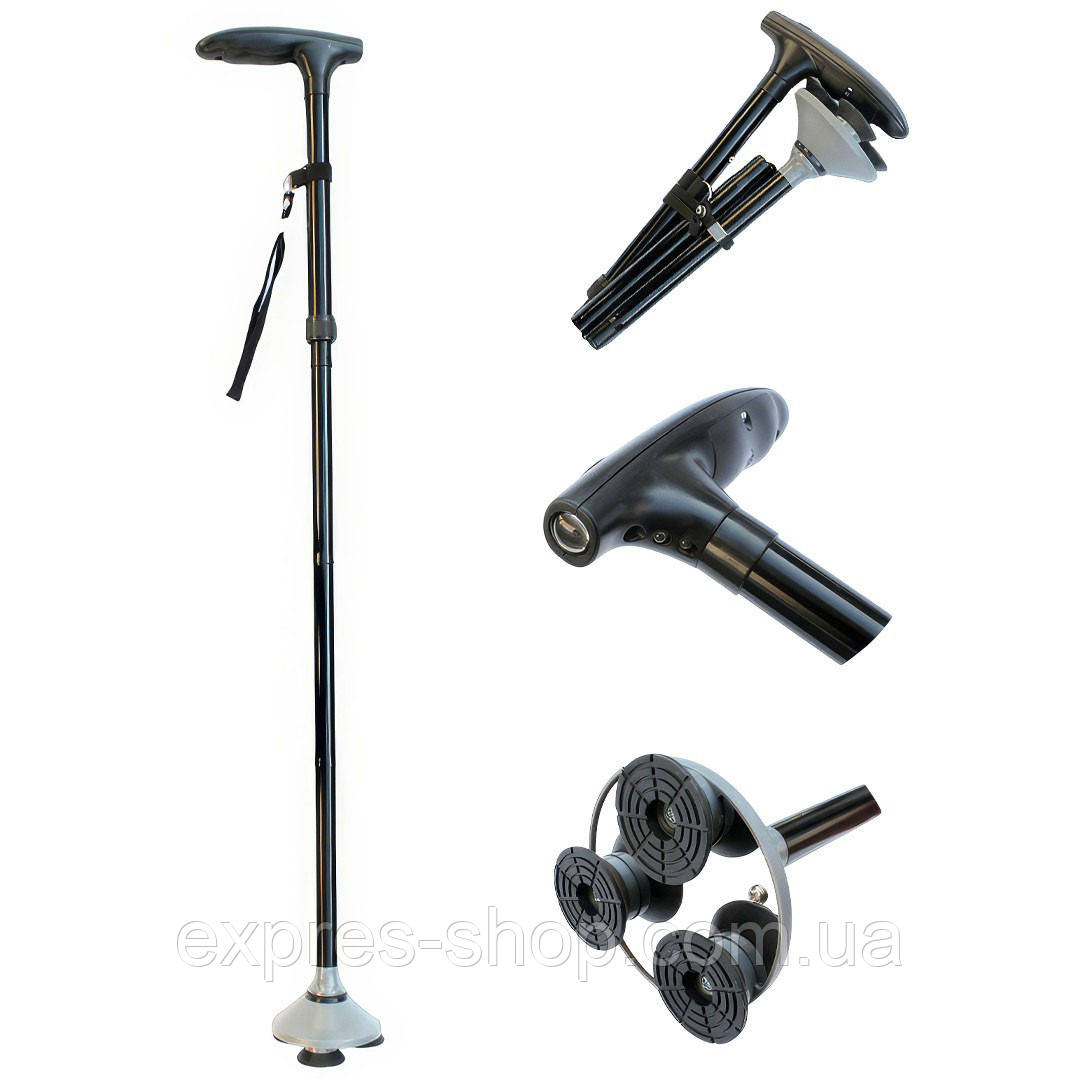 Телескопічна складна тростина з ліхтариком 83-95 см, Trusty Cane / Розкладна тростина / Тростина з підсвічуванням, фото 1