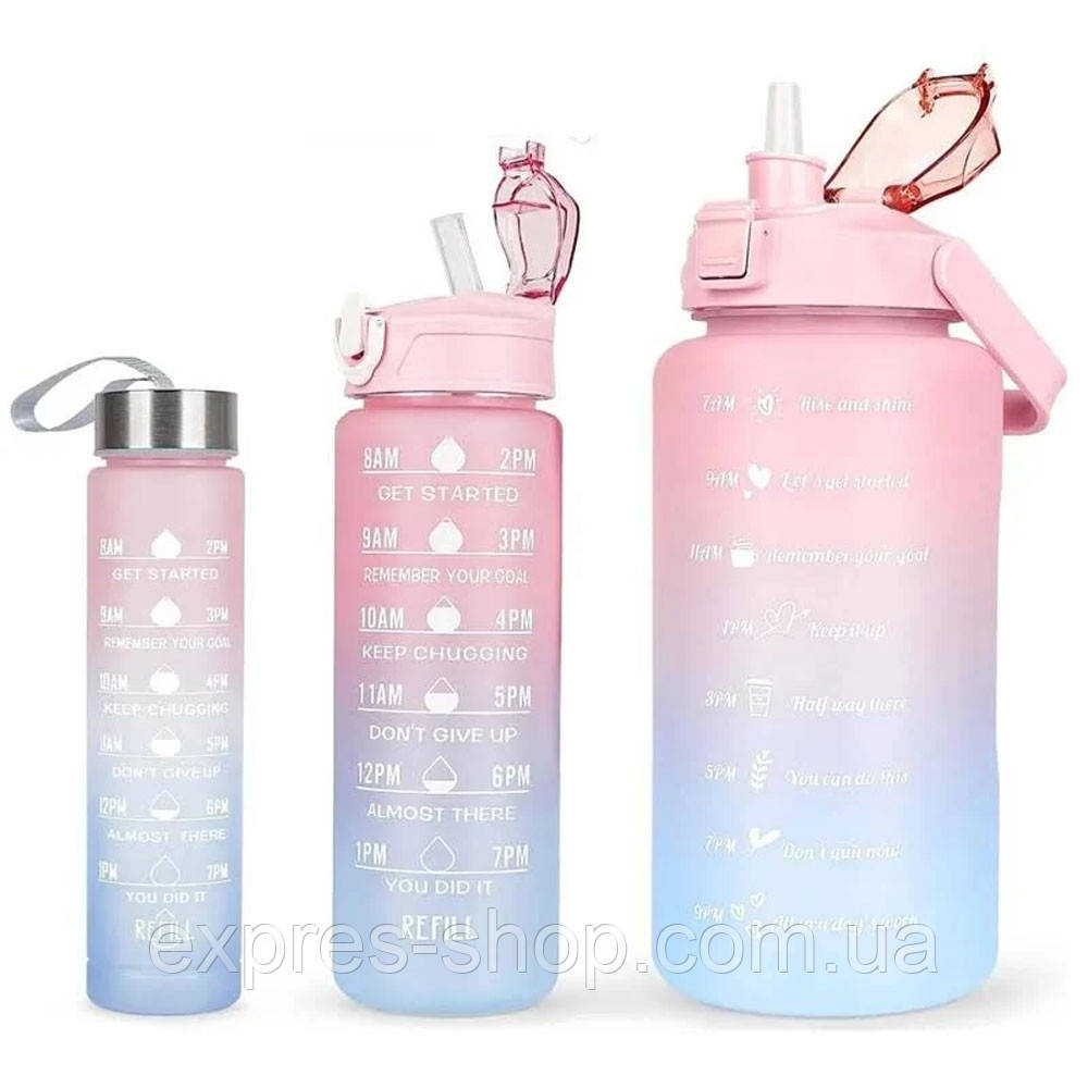 Набір пляшок для води 3в1, 2000/800/300 мл, BOTTLE / Спортивна пляшка для води / Пляшка для спорту, фото 1