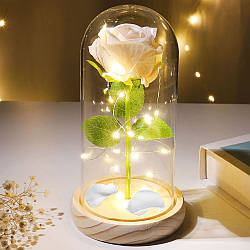 Вічна троянда в колбі з підсвічуванням 21 см, на батарейках, Біла / Квітка в колбі / Троянда нічник у скляній колбі