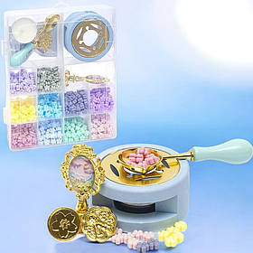 Набір для сургучної печатки, 10 кольорів, C712-2, Блакитний (Сургуч і печатка для прикрашання конвертів і альбомів)