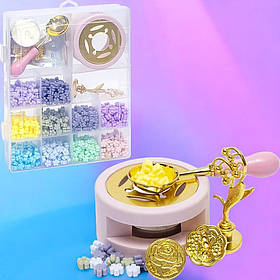 Набір для сургучної печатки, 10 кольорів, C712-2, Рожевий (Сургуч і печатка для прикрашання конвертів і альбомів)