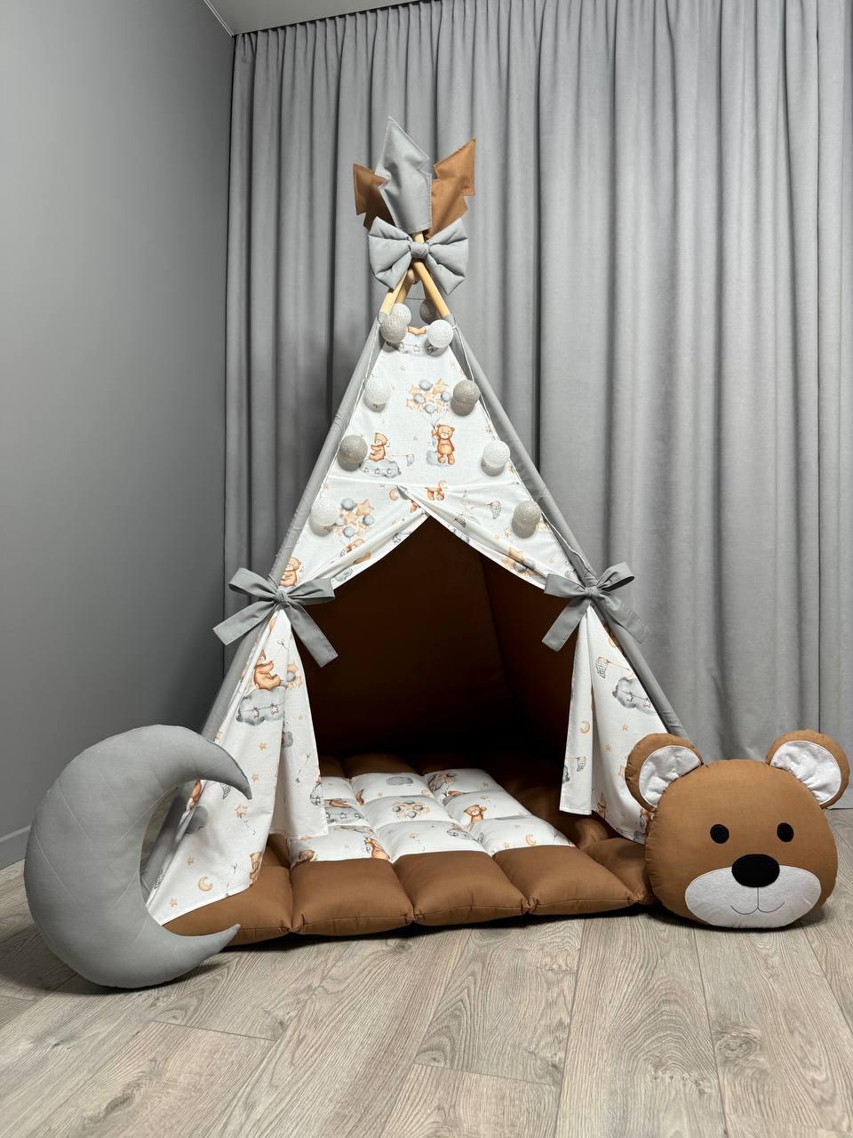 Вігвам Ведмежата на кулях 4 БОНБОН Повний комплект, вігвам для дітей, вігвам для хлопчика, вігвам для дівчинки, дитяча палатка - фото 1 - id-p2506882465