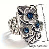 Старовинна каблучка з ретро-дизайном, квітка з трьома темно-синіми фіаніту та ринестоном, сріблясте, розмір 18, фото 3