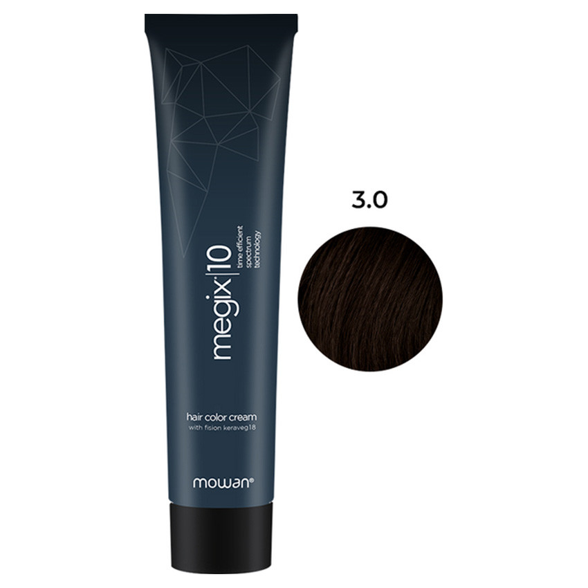 Професійна фарба для волосся з низьким вмістом аміаку Megix10 Mowan 3.0 темно-коричневий 100 мл