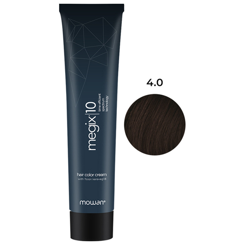 Професійна фарба для волосся з низьким вмістом аміаку Megix10 Mowan 4.0 середньо-коричневий 100 мл