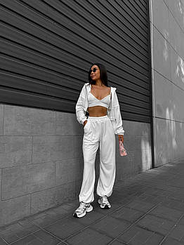 Костюм жіночий стильний велюровий трійка худі, бра і штани (Норма)