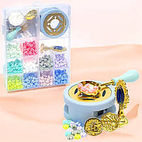 Набір для сургучної печатки, 10 кольорів, C712-3, Блакитний (Віск і печатка для декору конвертів і подарунків)