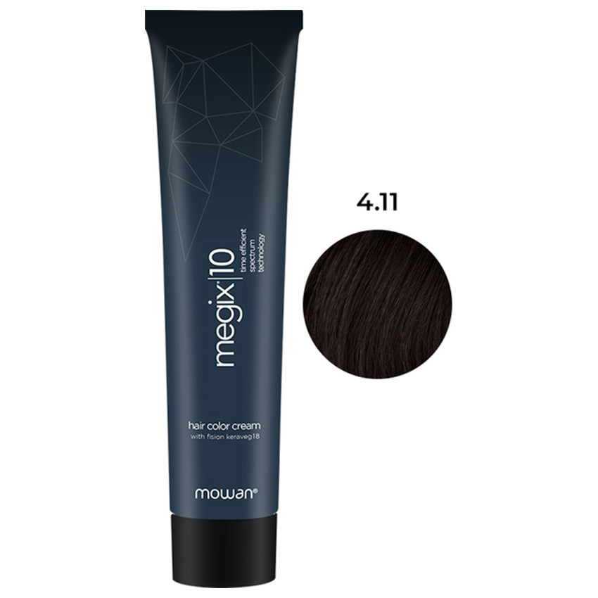Професійна фарба для волосся з низьким вмістом аміаку Megix10 Mowan 4.11 вулкан 100 мл