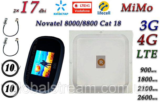 Повний комплект 4G/LTE WiFi Роутер Novatel Verizon MiFi 8000 (8800) Cat18 до 1.2 Гб/с + MiMo антеною 2×17dbi