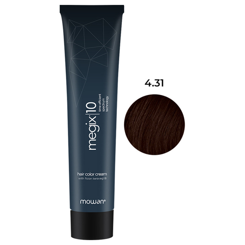 Професійна фарба для волосся з низьким вмістом аміаку Megix10 Mowan 4.31 кава 100 мл
