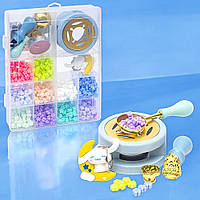 Набір для сургучної печатки, 10 кольорів, C712-5, Блакитний (Віск і печатка для декору конвертів і подарунків)