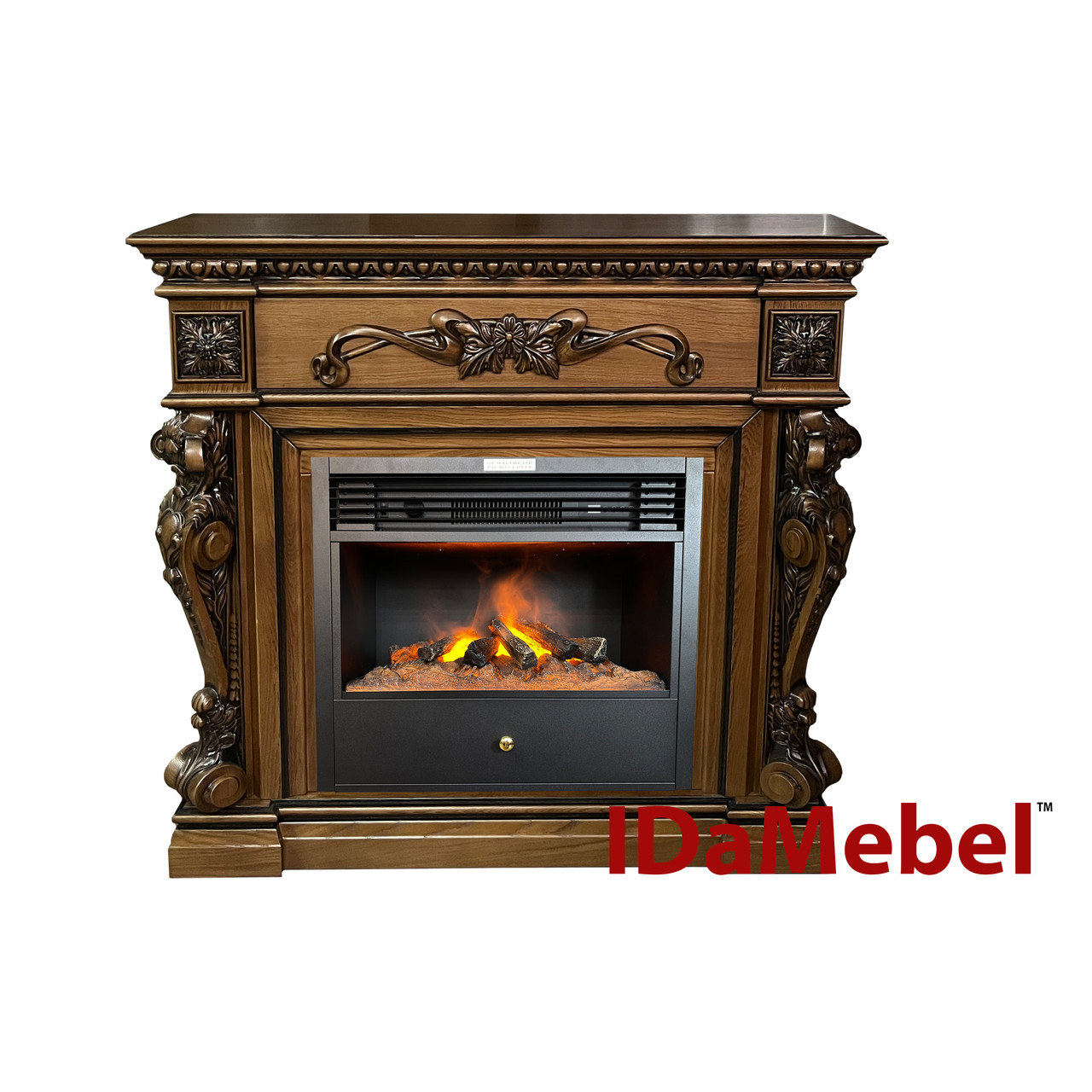 Камінокомплект IDaMebel Seville дубовий (1196x1120x356) з паровим каміном Etna SF 05 зі справжнім 3D ефектом полумʼя, обігрівом,