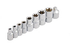 Набір насадок торцевих MASTERTOOL CRV E-TORX 9 шт (1/4"-5/6/7/8 3/8"-10/12/14/16) 78-1409