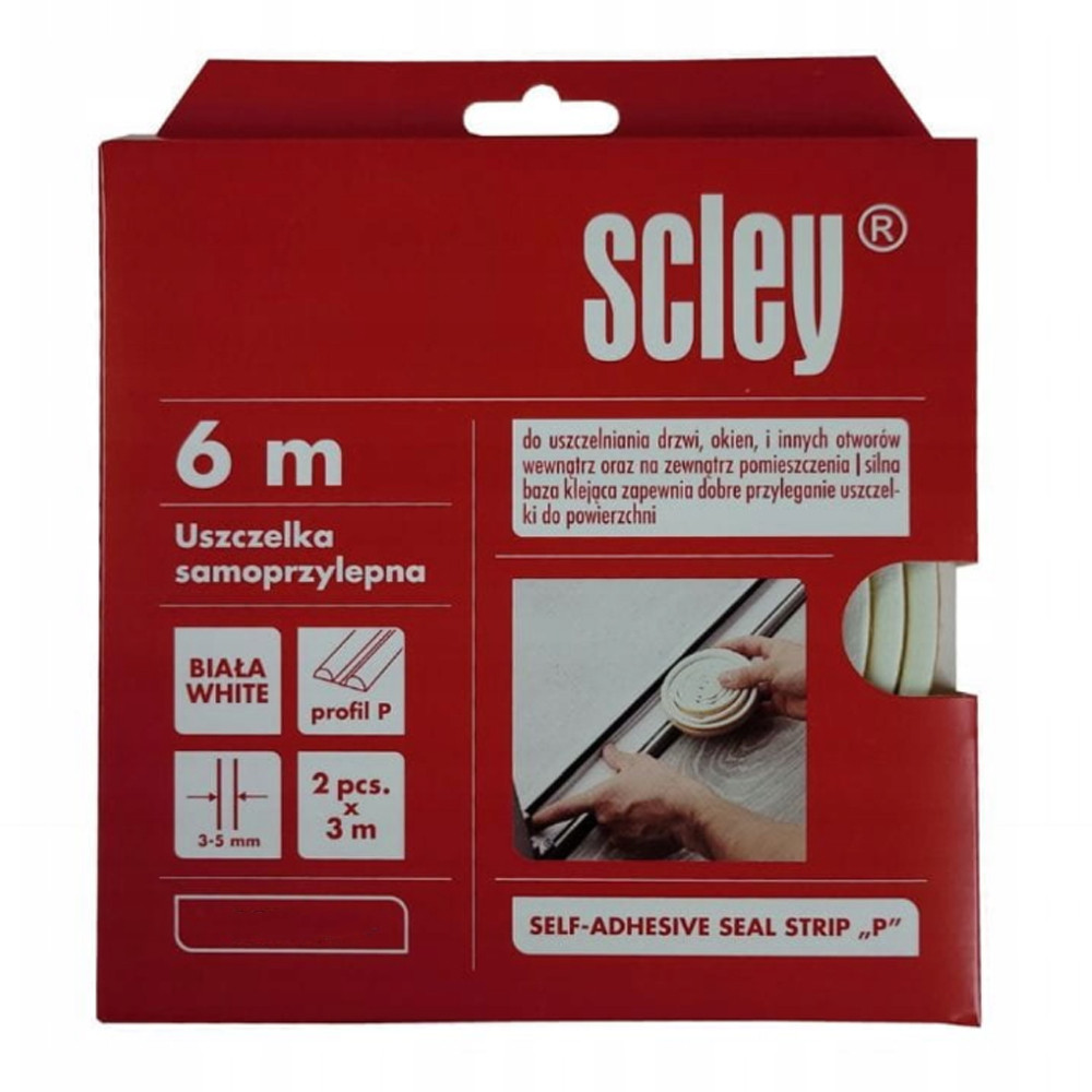 Ущільнювач самоклеючий Scley для вікон та дверей, профіль P, білий, 2 x 3 м