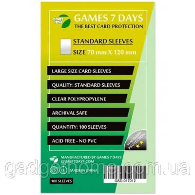 ТОП! Протектор для карт Games7Days 70 х 120 мм, Large, 100 шт (STANDART) (GSD-017012) - (gHome), фото 1