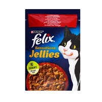 Популярний! Вологий корм для кішок Purina Felix Sensations Jellies з яловичиною та томатами в желе 85 г (7613039831724) - Краща